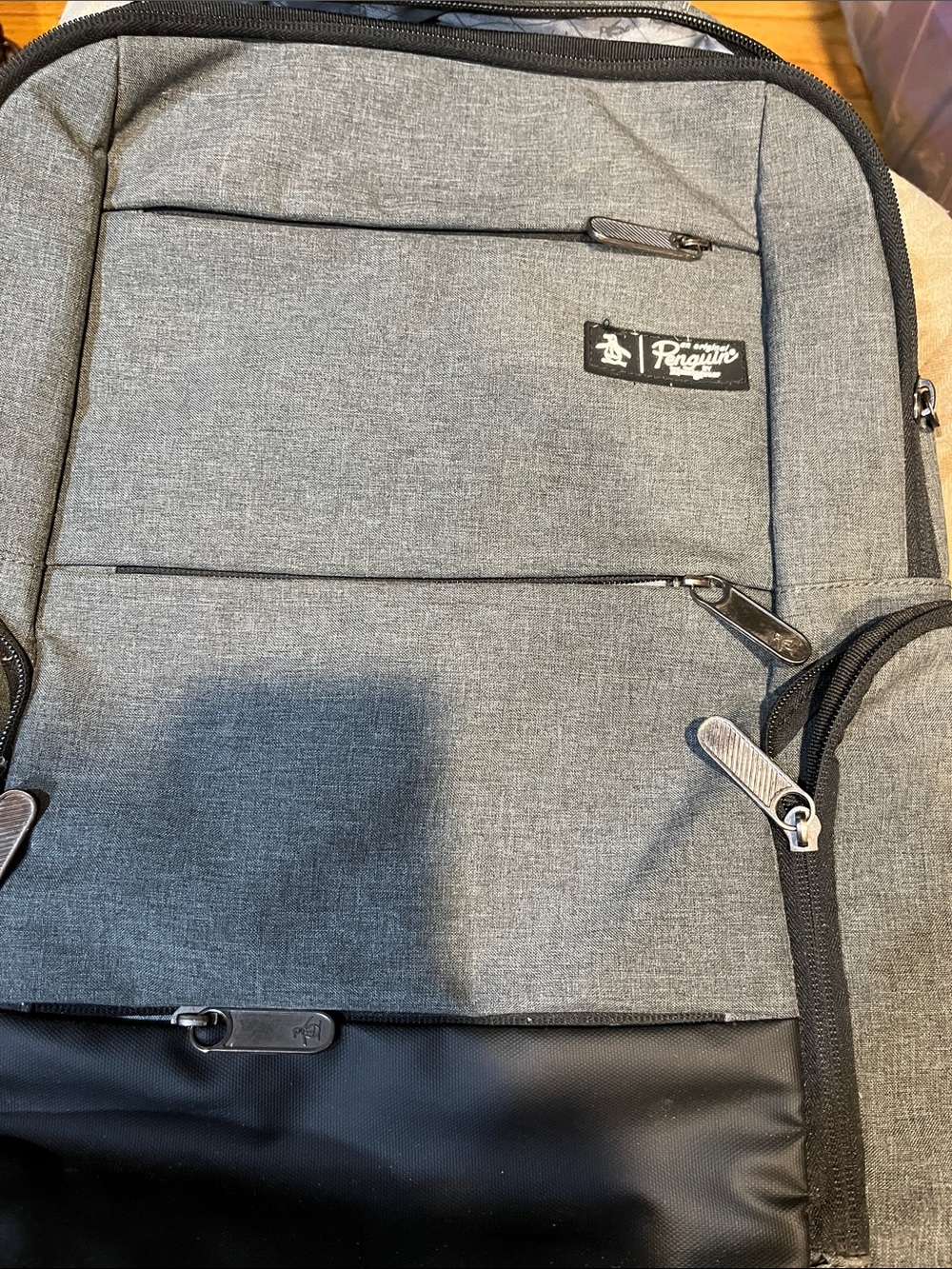 Original Penguin Grey and Black Men's Backpack with Front Organizer